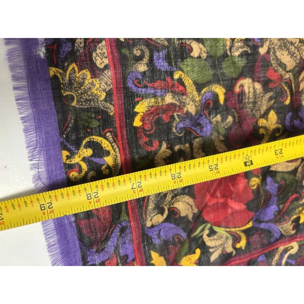 Vtg Oscar De La Renta Scarf Baroque Floral Print Roses Purple Red 29